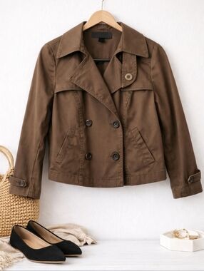 INC International Concepts Jacket Cropped Brown Button Up Petite Size Medium
